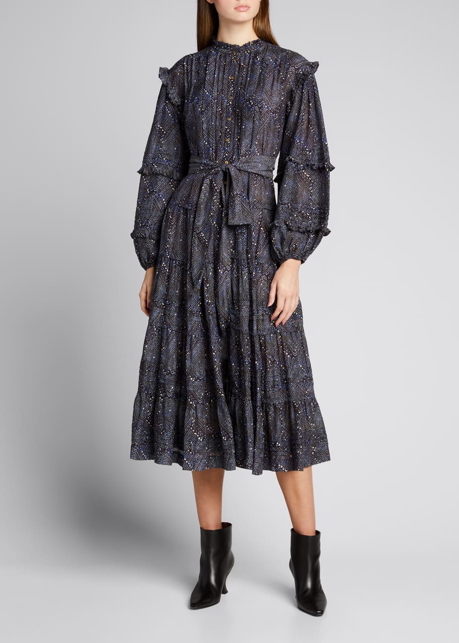 knee length dresses for ladies Black Floral Frill Sleeve Layla Midi Dress