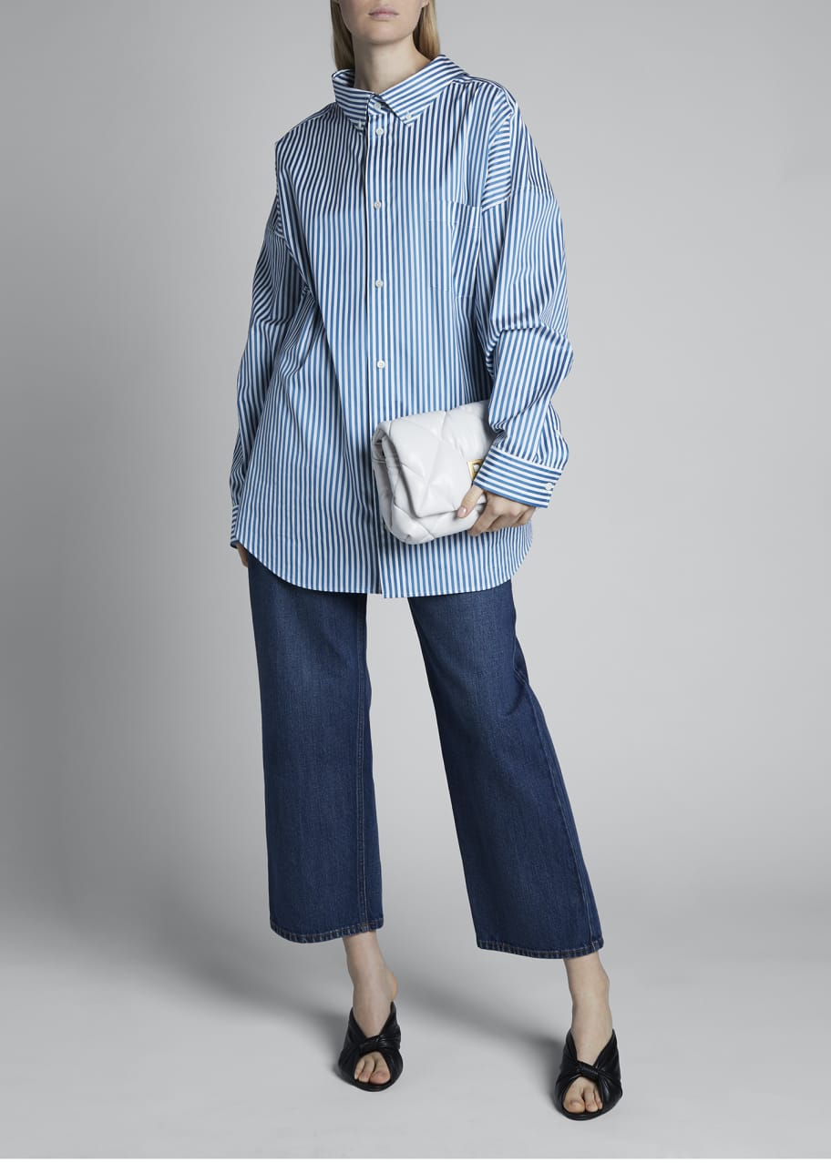 Balenciaga Logo-Back Satin Striped Poplin Swing Shirt Bergdorf