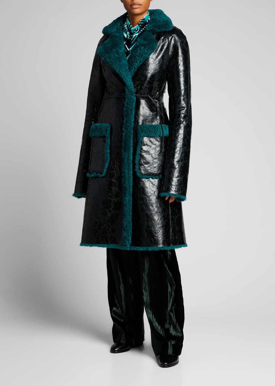 Dries Van Noten Leather Coat w/ Contrast Shearling Trim - Bergdorf