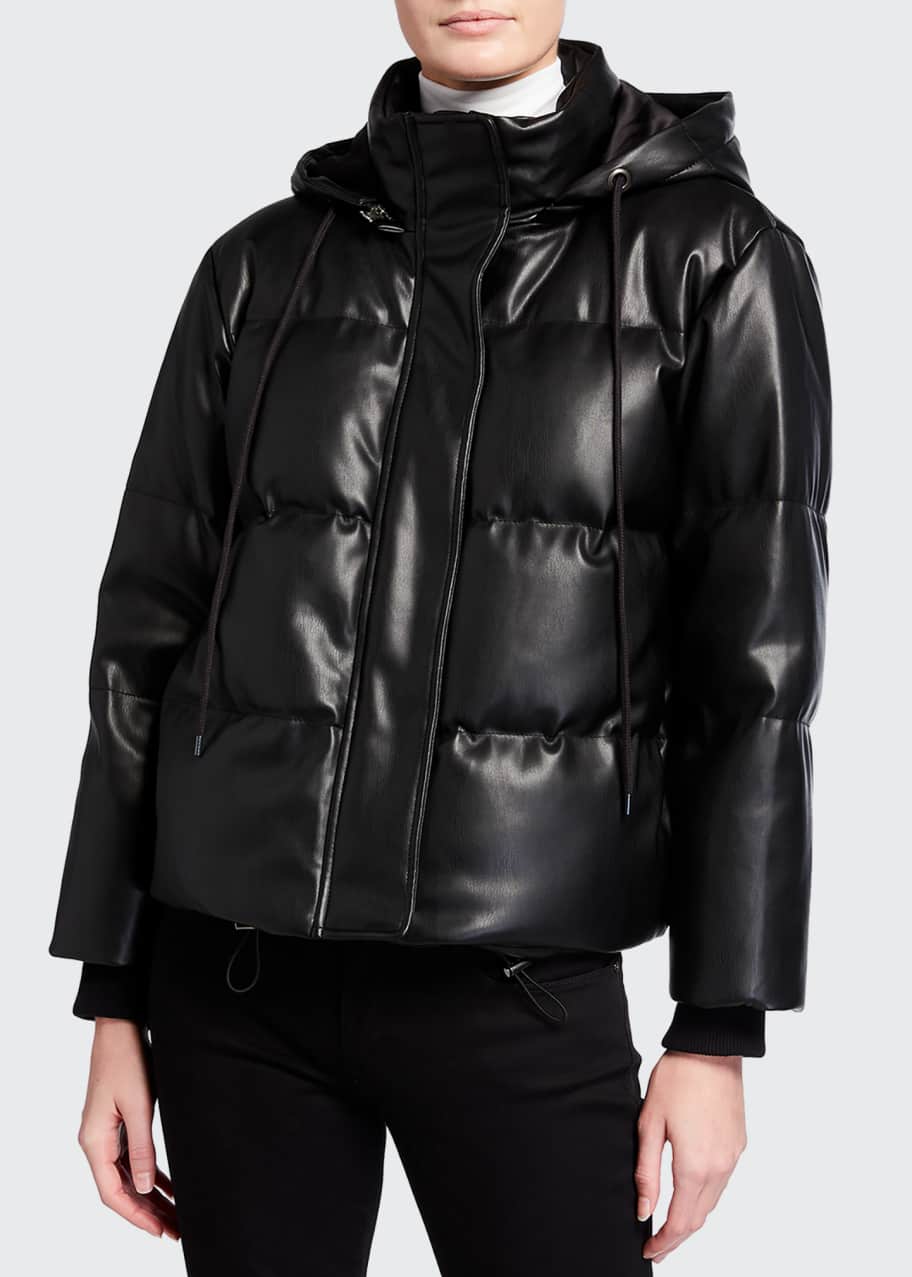 Alice Olivia Robinson Faux Leather Cropped Puffer Jacket w Hood Bergdorf Goodman