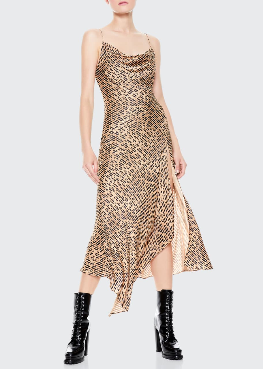 Alice Olivia Harmony Drapey Slip Asymmetric Midi Dress