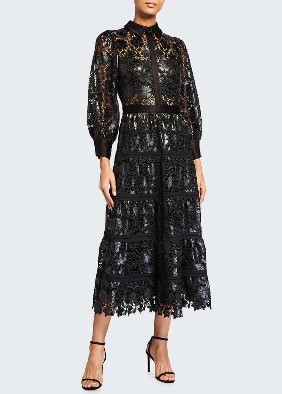 Alice + Olivia Anaya Collared Lace Midi Dress - Bergdorf Goodman