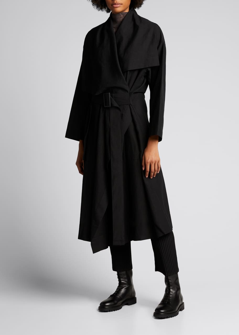 Image 1 of 1: Paper-Like Tricot Drape Asymmetric Trench Coat