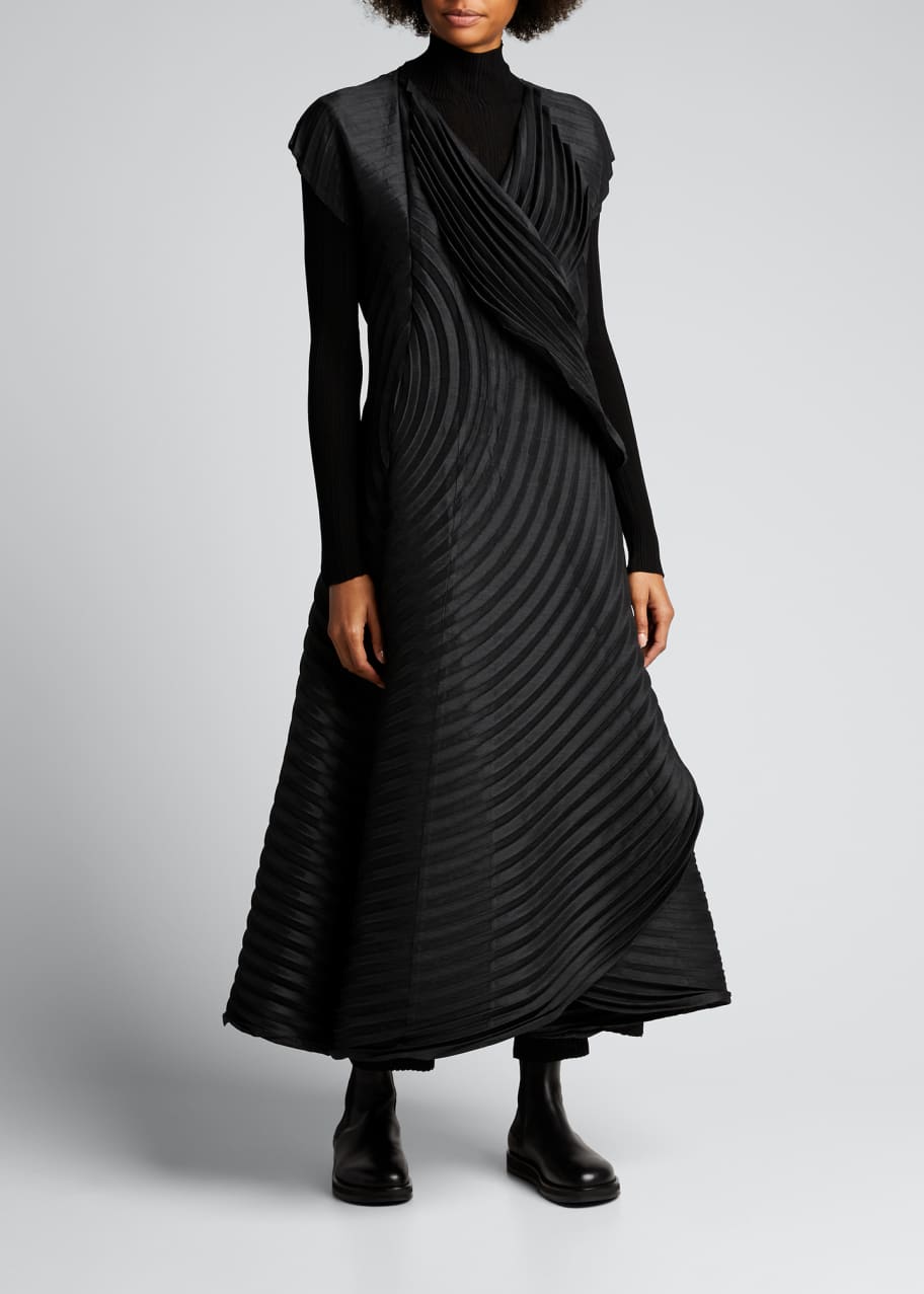 Issey Miyake Wool Circle Pleats Wrap Jacket Dress - Bergdorf Goodman