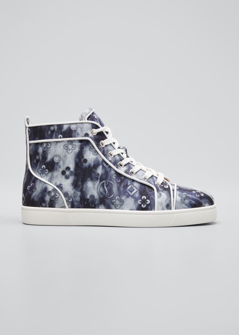 Christian Louboutin Men's Louis Orlato Allover Logo Denim High-Top Sneakers