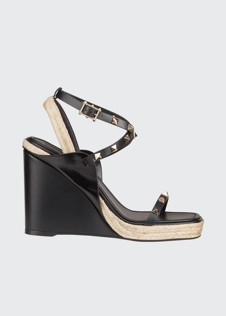 Rockstud rope wedge sandals