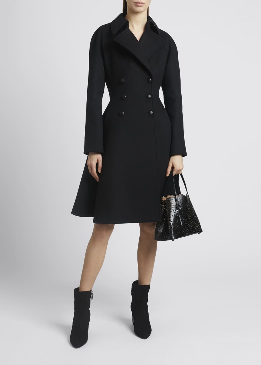 Image 1 of 1: Double Breasted Cascading Back Wool Coat