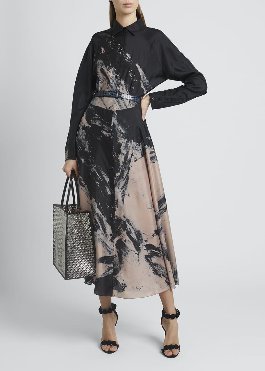 Image 1 of 1: Abstract Fit-&-Flare Silk Dress