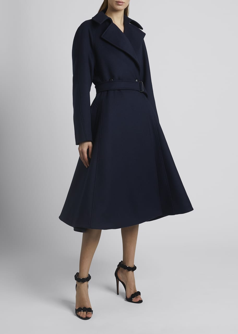 ALAIA Belted Wool Gabardine Cascading Back Trench Coat - Bergdorf Goodman