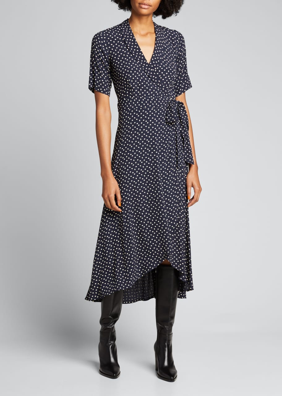 Ganni Tiny Heart Printed Crepe Midi Wrap Dress - Bergdorf Goodman