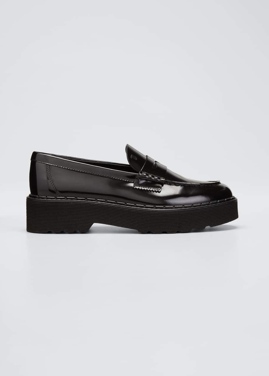 Tod's Shiny Leather Platform Penny Loafers Bergdorf Goodman