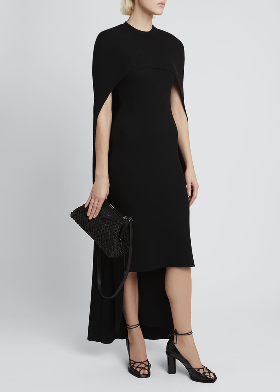 Image 1 of 1: Ribbed Wool Sweater Dress with Cape
