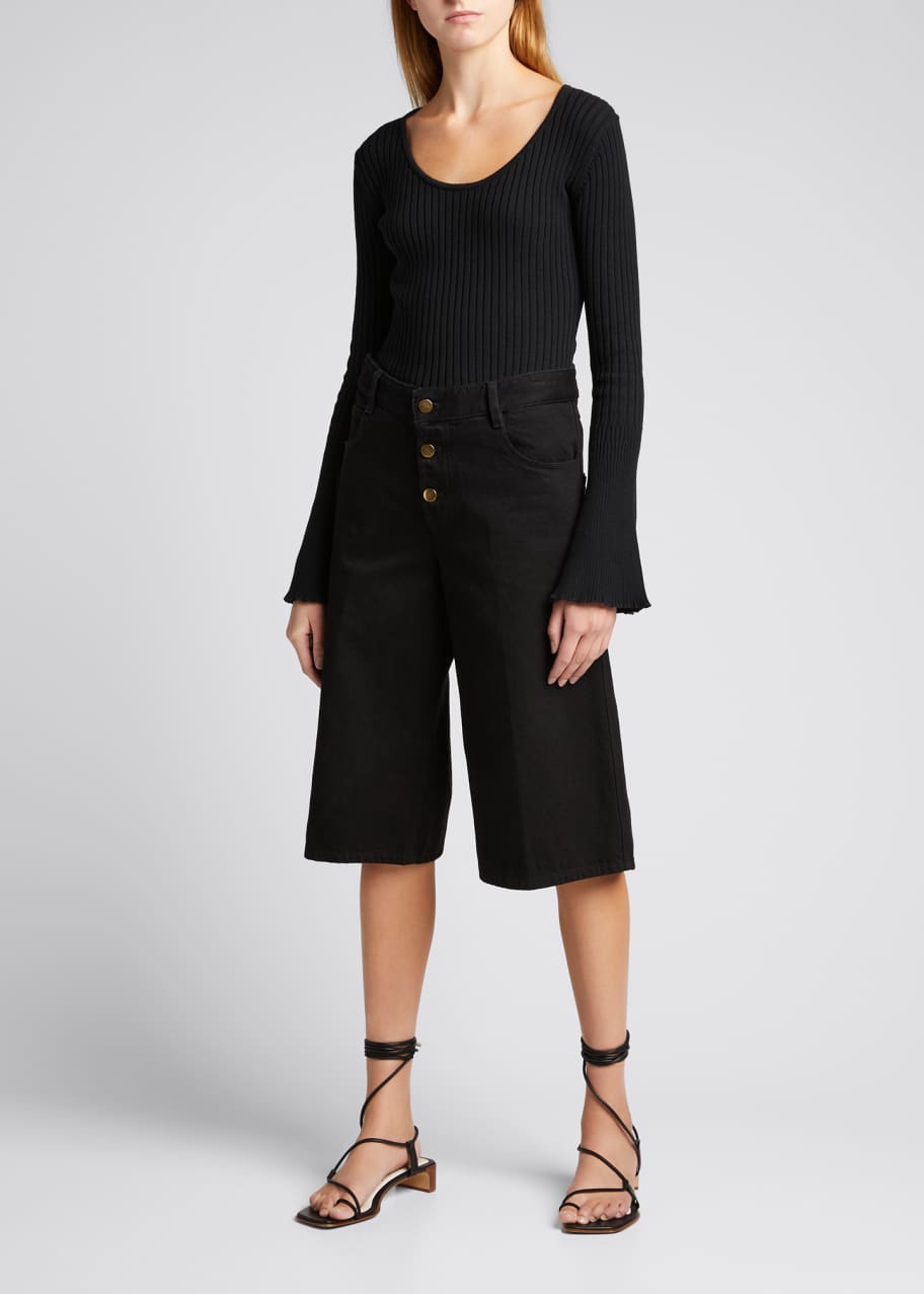 Anna Quan Daria Cotton Rib-Knit Bell-Sleeve Top - Bergdorf Goodman