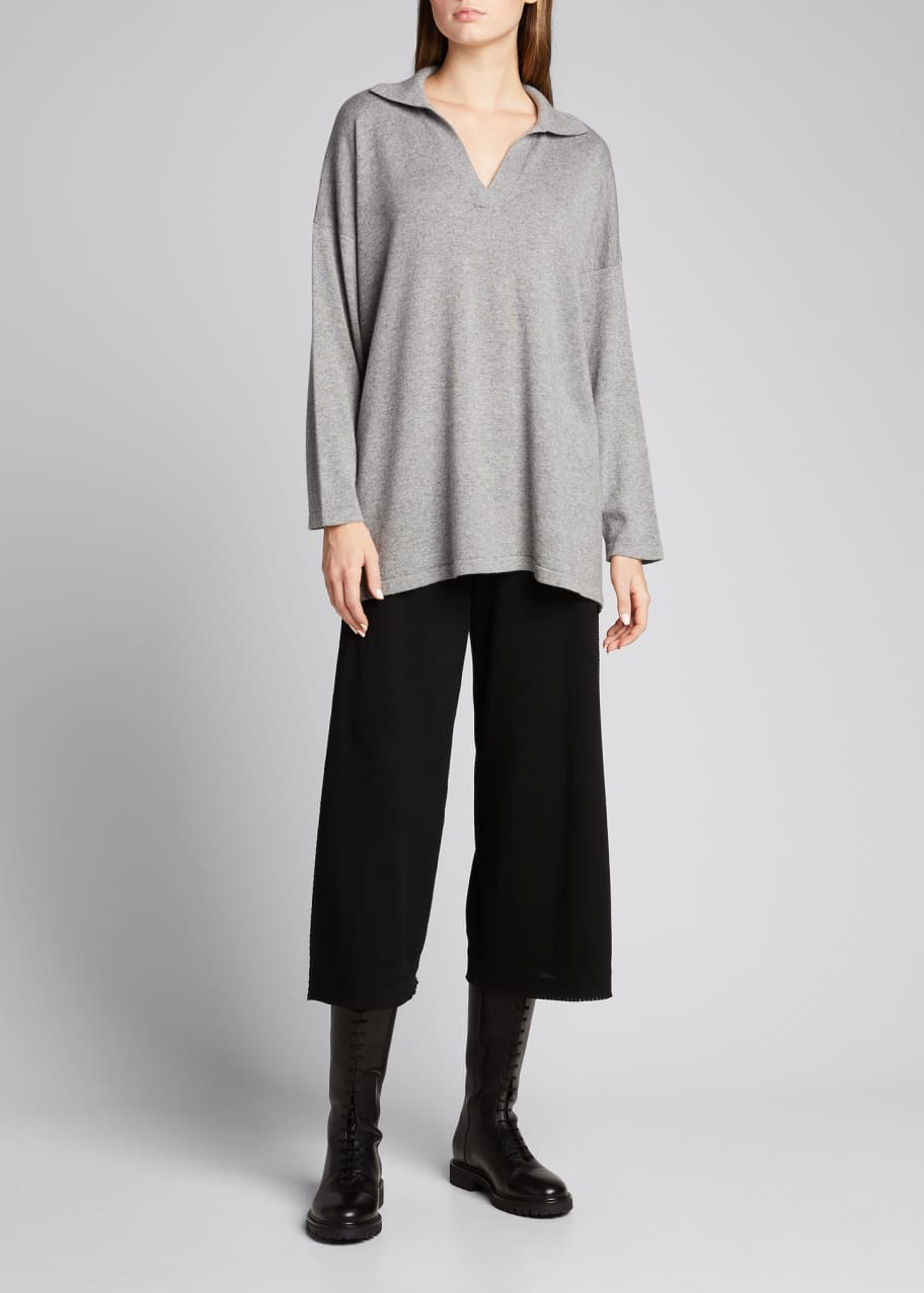 Eskandar Cross Over V-Neck Sweater With Collar (Long Length