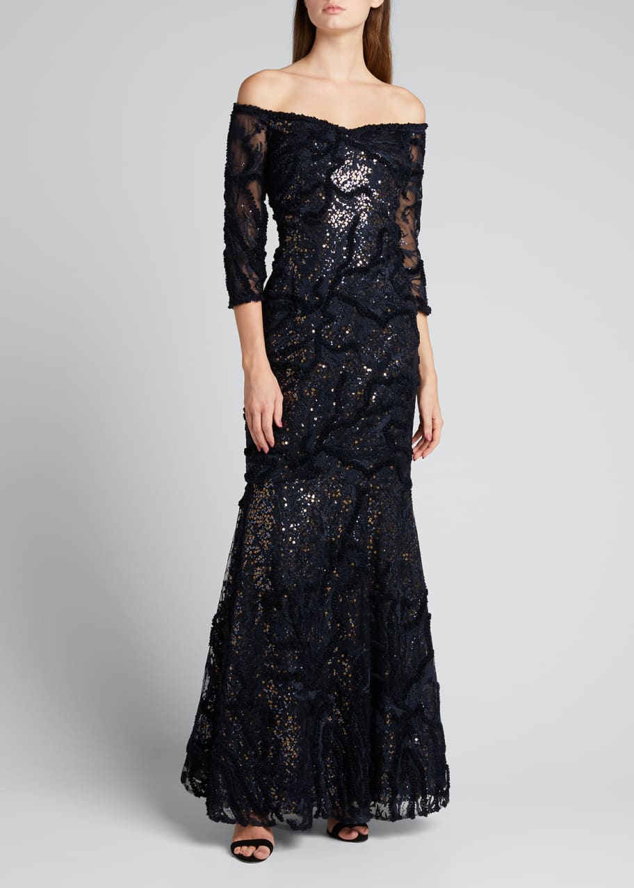 Rickie Freeman for Teri Jon Sequin OfftheShoulder ElbowSleeve