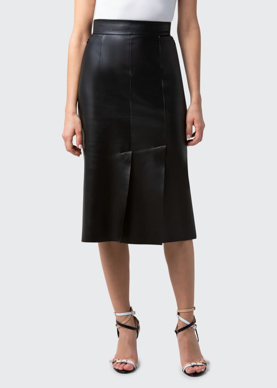 Akris Napa Lamb Leather Skirt w/ Slits - Bergdorf Goodman