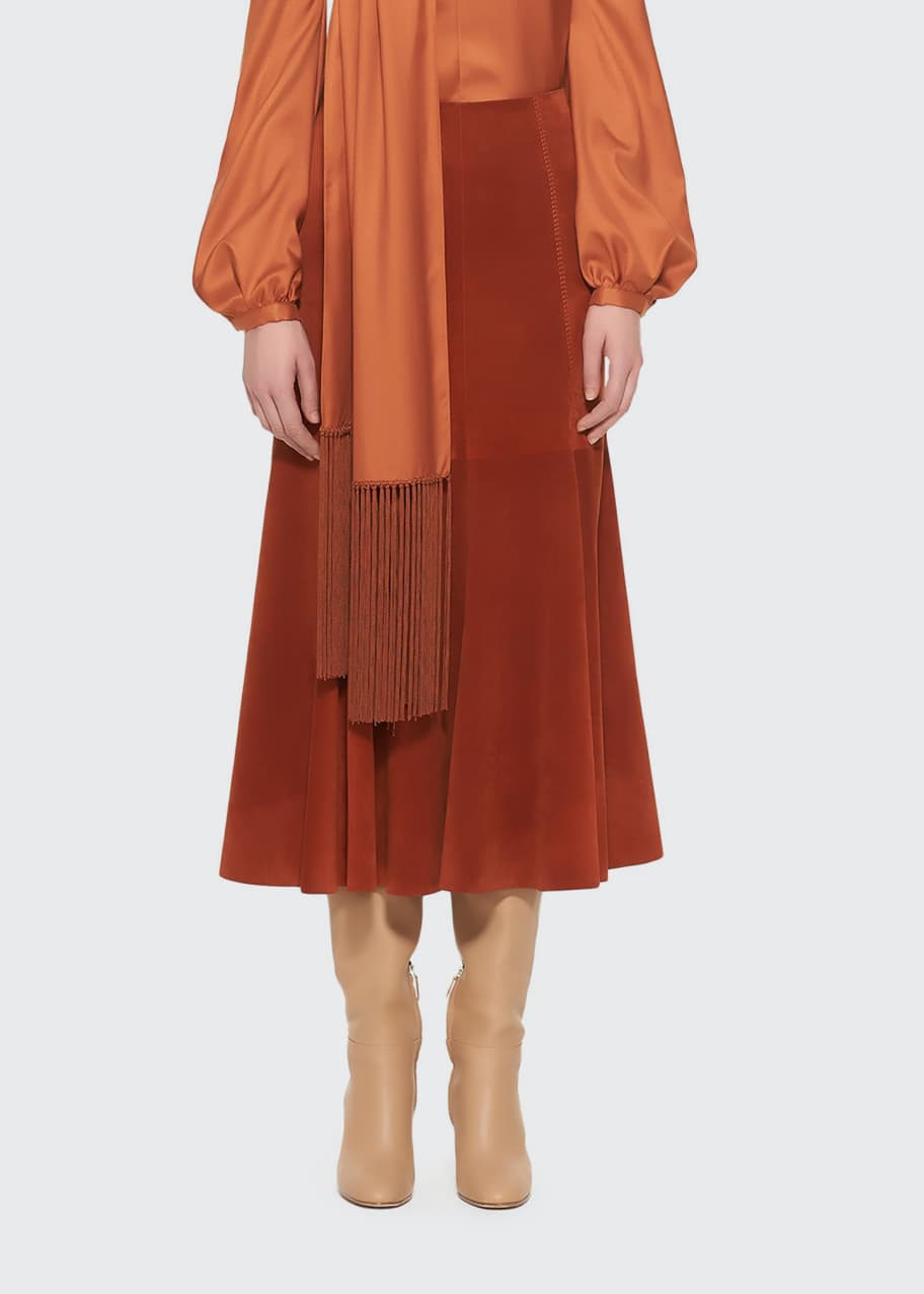 Image 1 of 1: Amy Suede Flared Midi Skirt