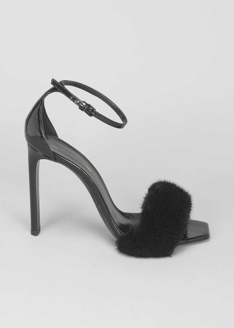 Yves Saint Laurent, Shoes, Saint Laurent Nero Mink Fur Slides Black  Sandals