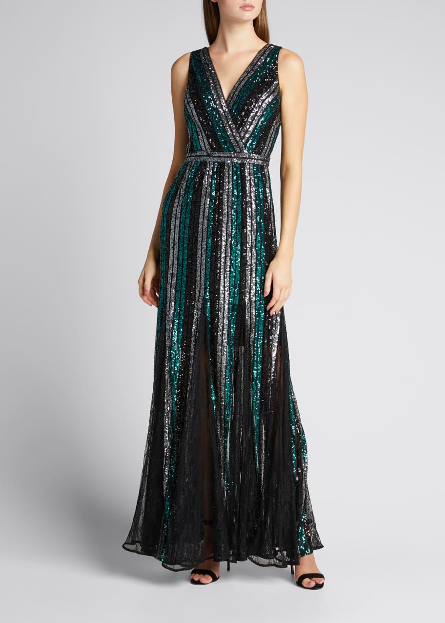 Marchesa Notte Sleeveless Multicolor Striped Sequin Gown Bergdorf Goodman