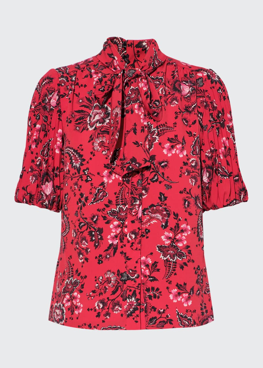 Erdem TieNeck FloralPrint Top Bergdorf Goodman