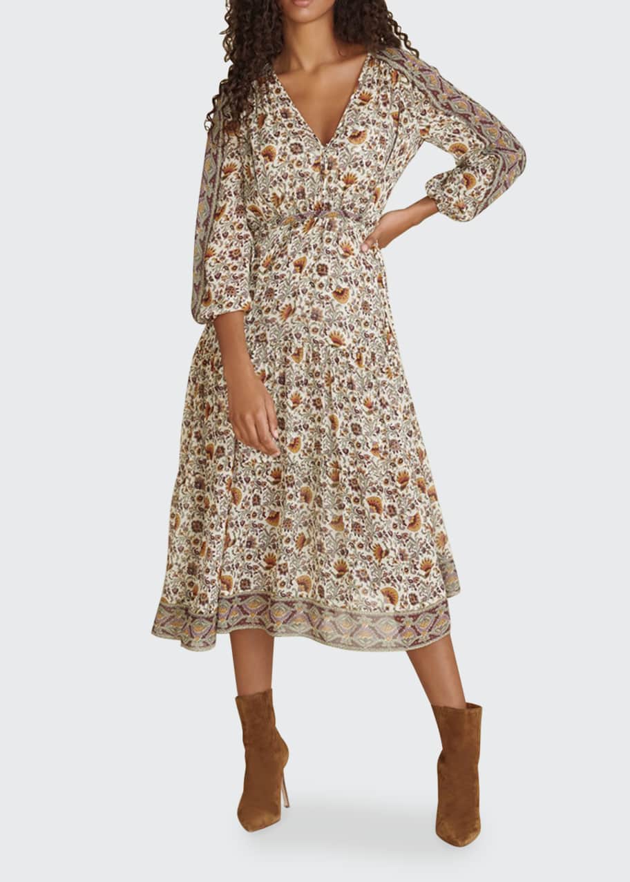 Veronica Beard Yoelle Paisley-Print Silk Midi Dress - Bergdorf Goodman