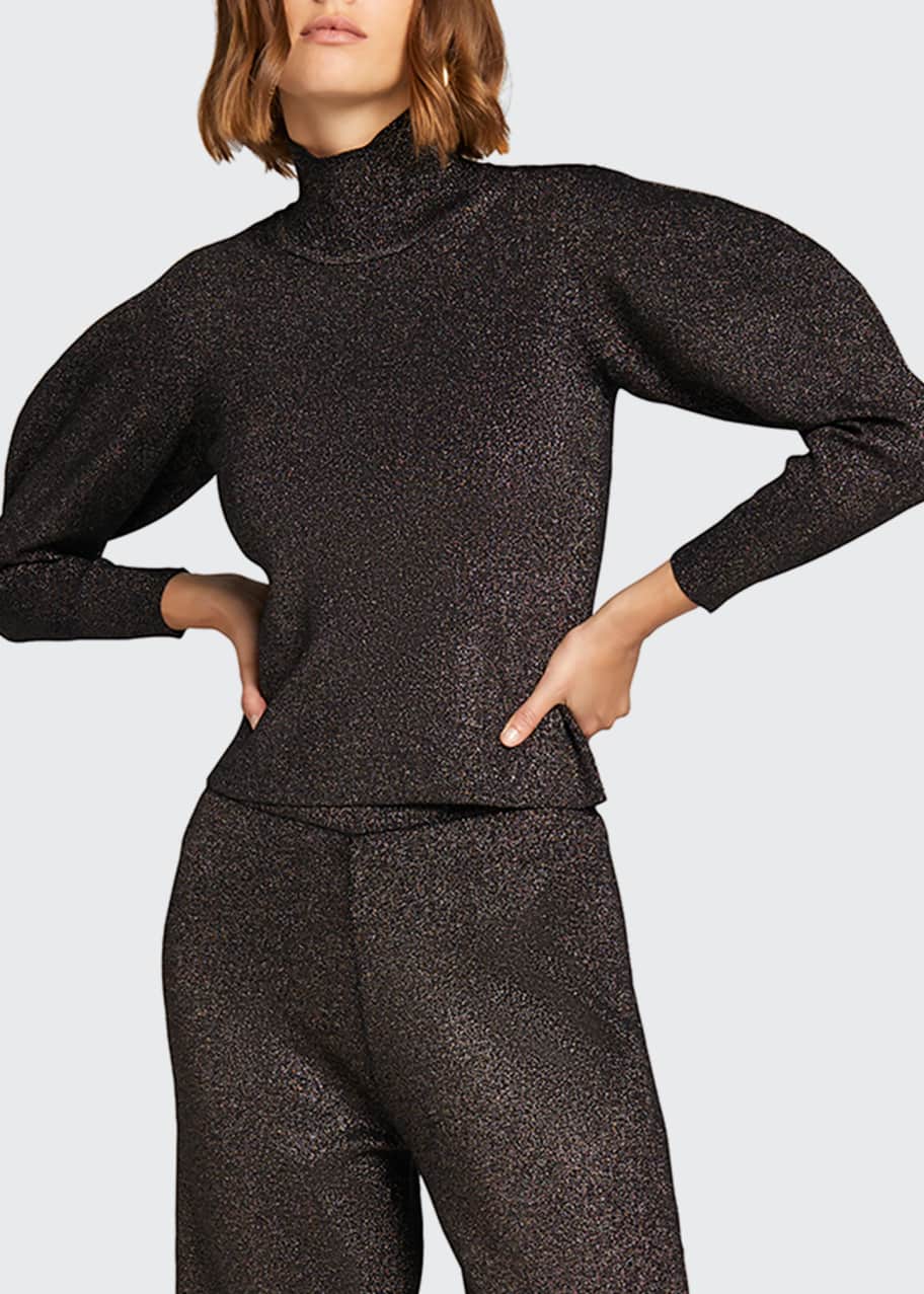 Samuel Metallic Puff Sleeve Turtleneck Sweater