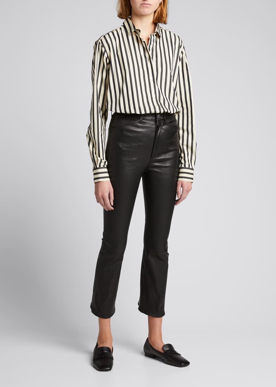 black flare leather pants