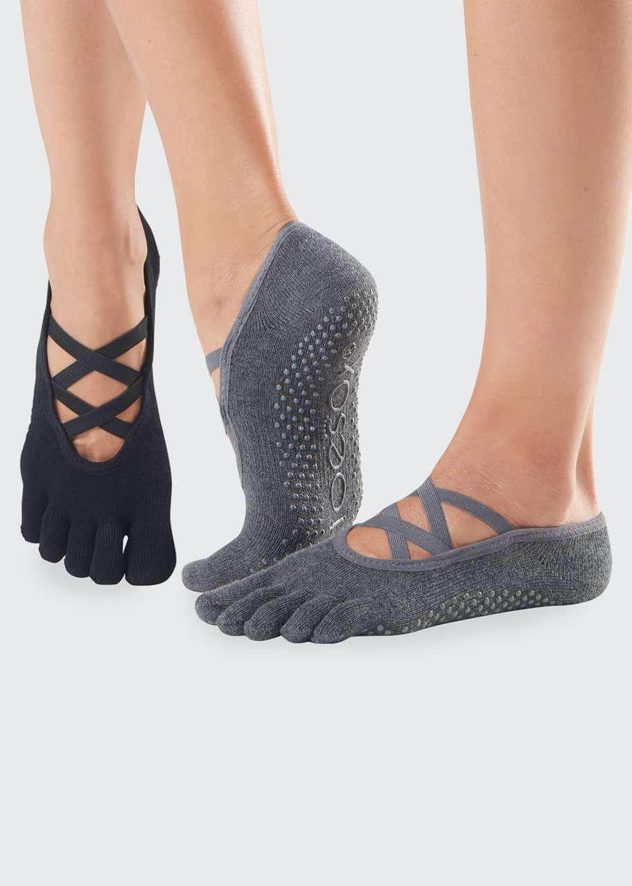 ToeSox Elle 2-Pack Solid Crisscross Full-Toe Grip Socks - Bergdorf