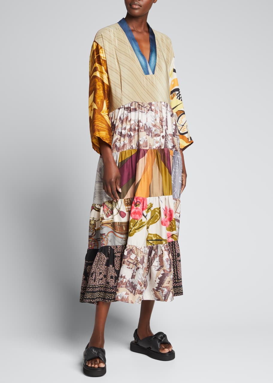 Rianna + Nina One-of-a-Kind Mixed-Print Silk Midi Dress - Bergdorf Goodman