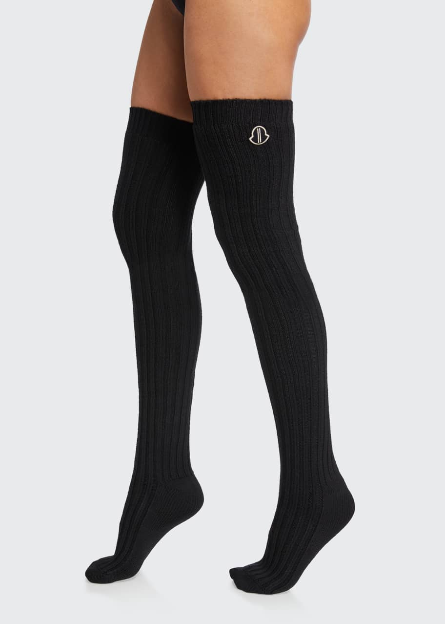 Rib-Knit Logo Thigh-High Stockings