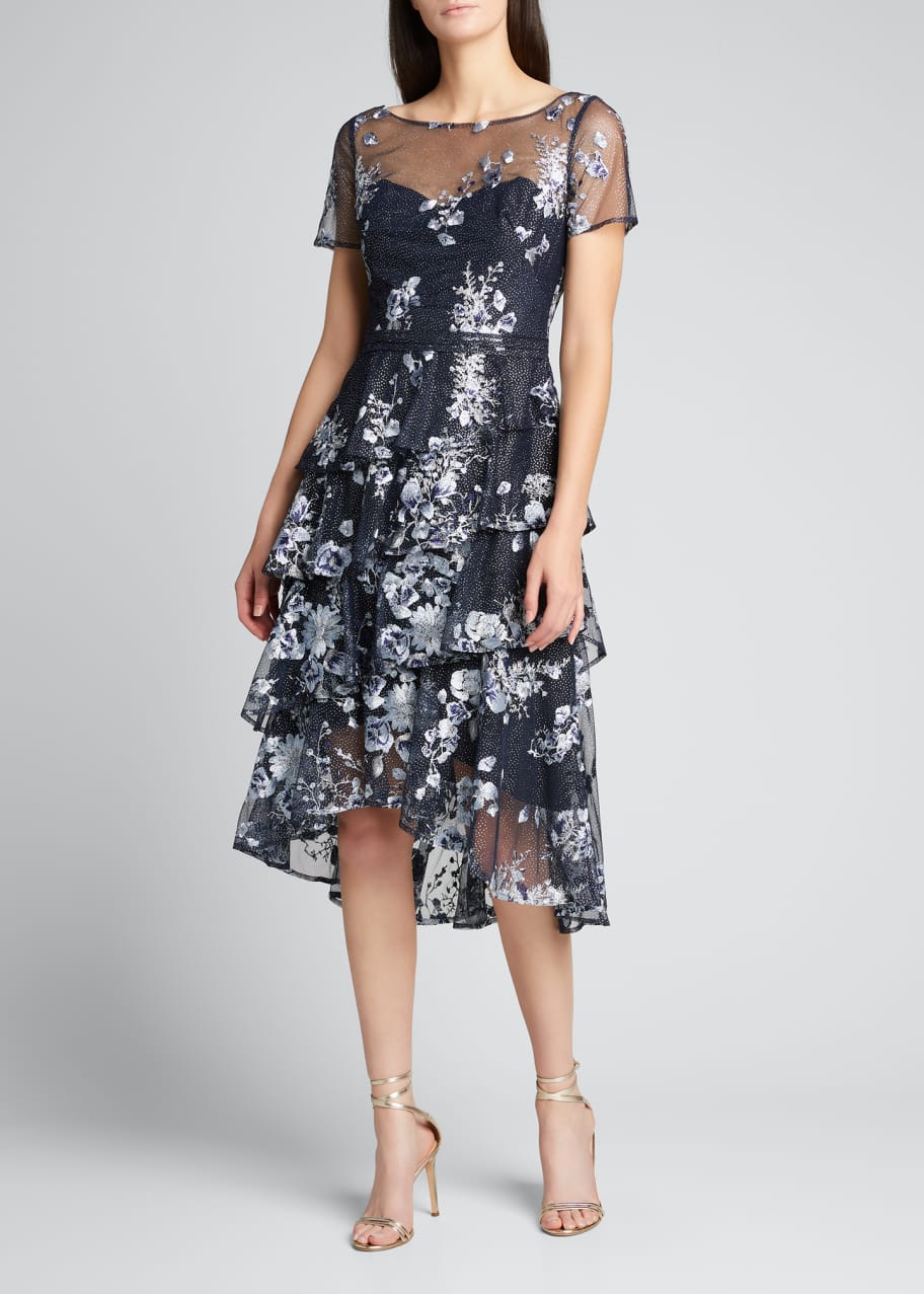Marchesa notte asymmetric embroidered tulle gown sale