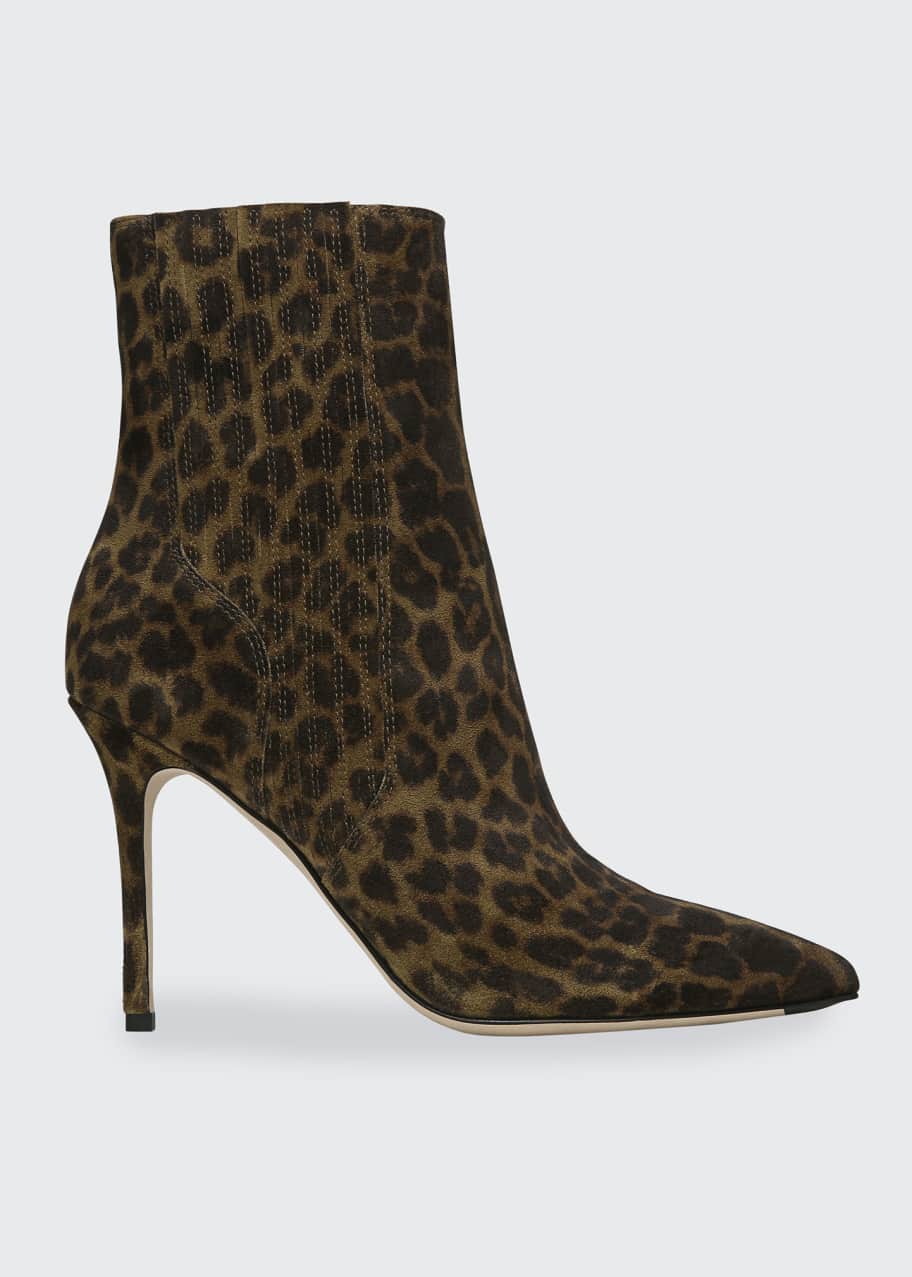 Image 1 of 1: Lisa Leopard-Print Suede Stiletto Booties