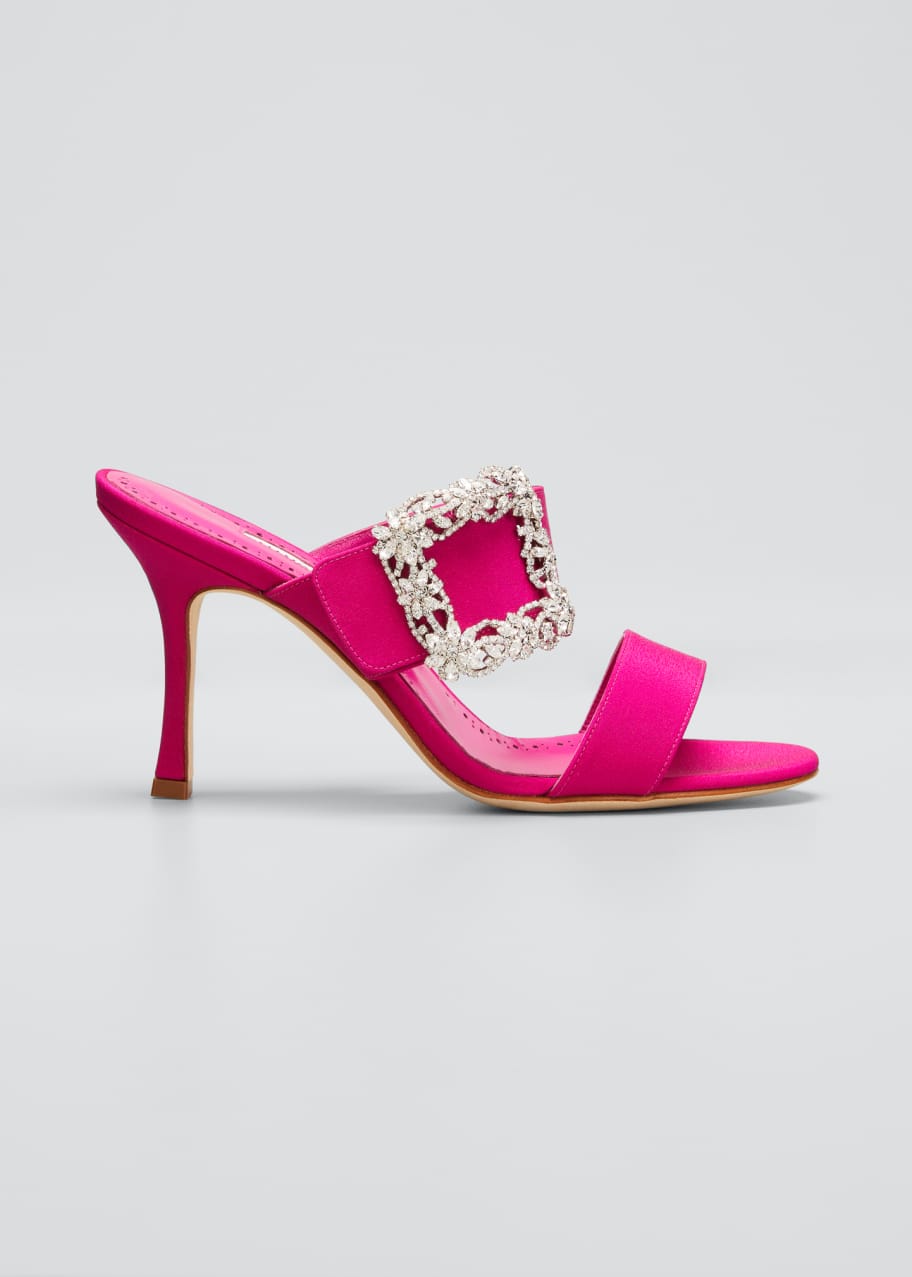 Image 1 of 1: Gable Silk Crystal Buckle Slide Sandals