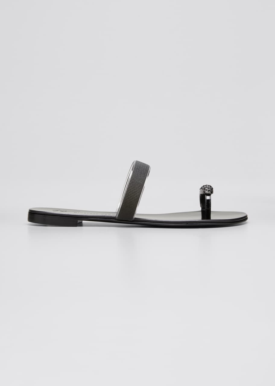 Image 1 of 1: Crystal Metallic Toe-Ring Flat Sandals