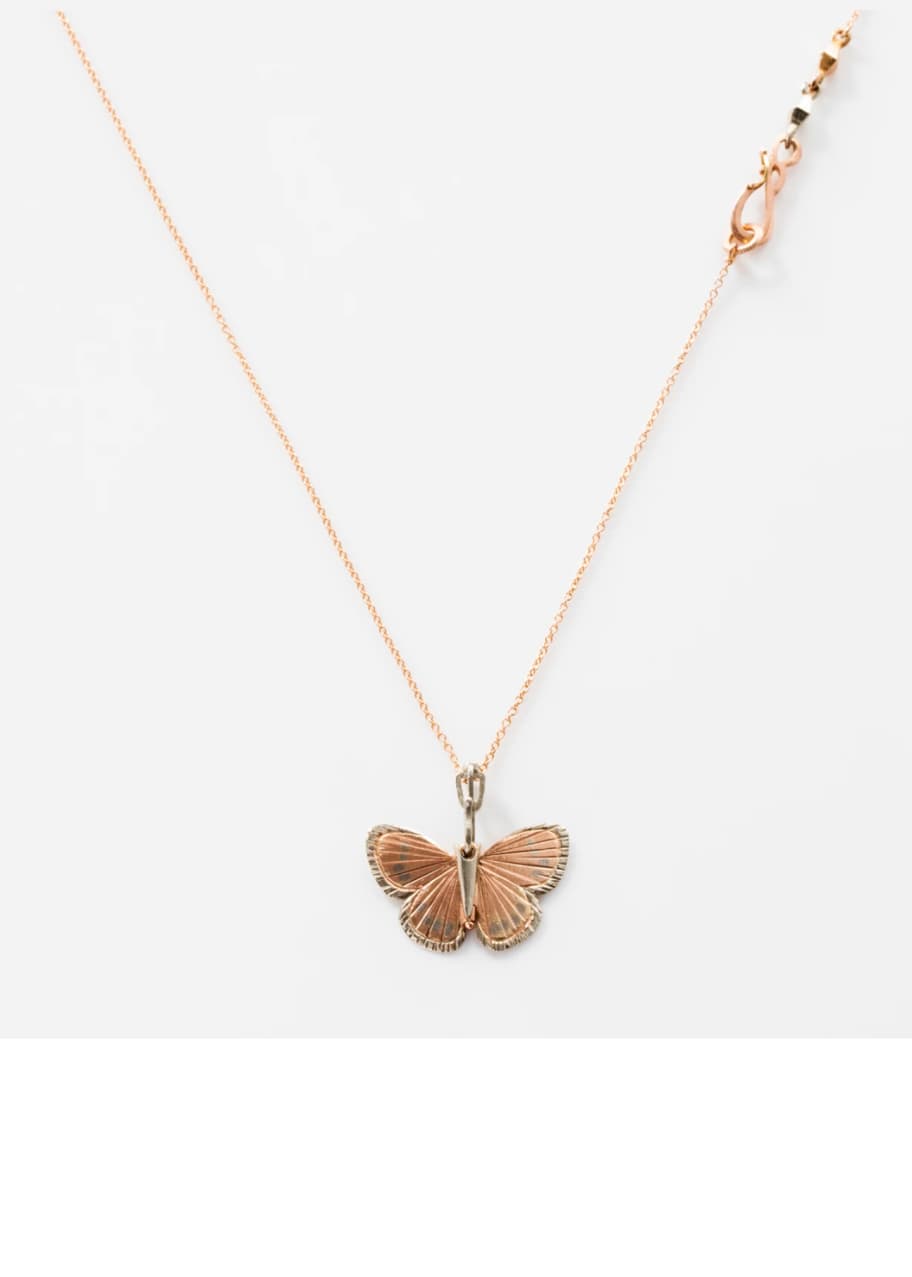 James Banks Palos Verde Butterfly Necklace 14K Rose Gold w/ 18K White
