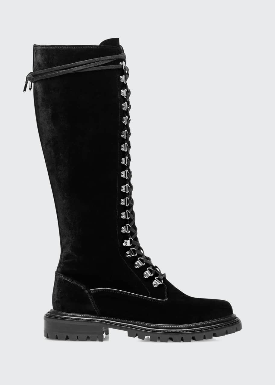 Black velvet combat boots clearance
