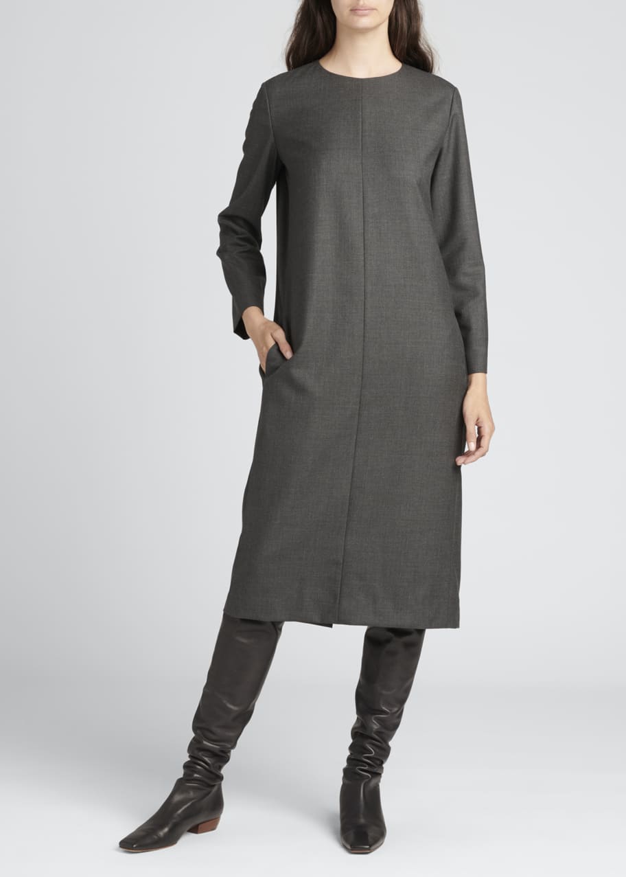 THE ROW Serena Wool Long-Sleeve Dress w/ Pockets - Bergdorf Goodman