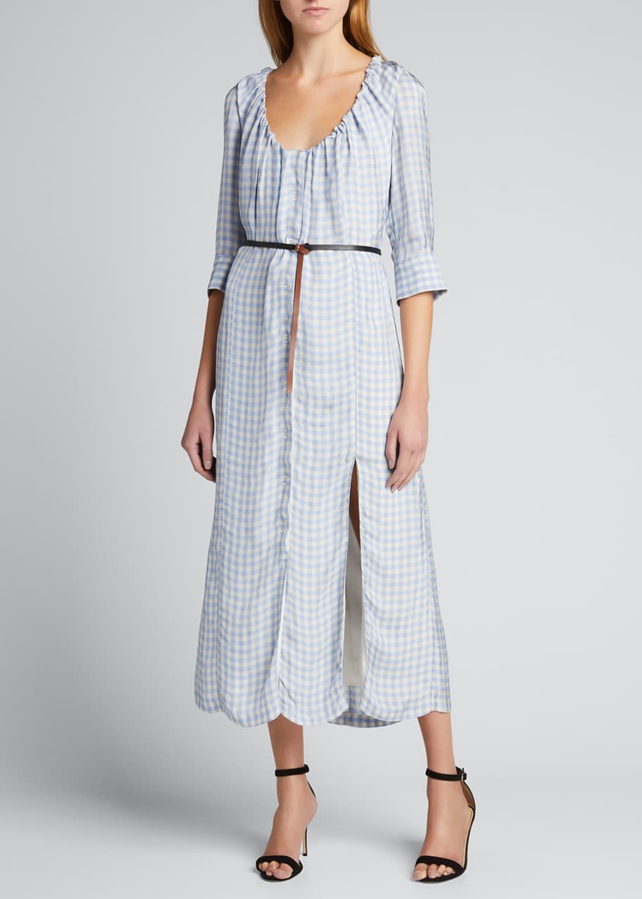 Altuzarra Gingham Print Belted Midi Dress Bergdorf Goodman
