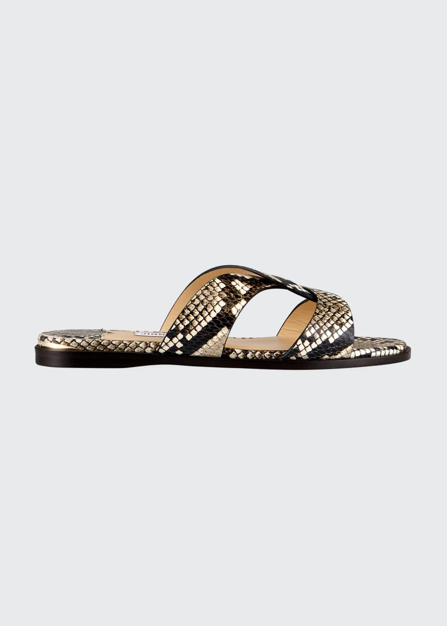 Atia Snake Print Flat Slide Sandals
