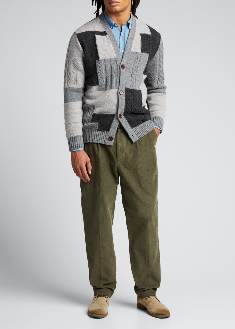 Men s Patchwork Button Front Cardigan