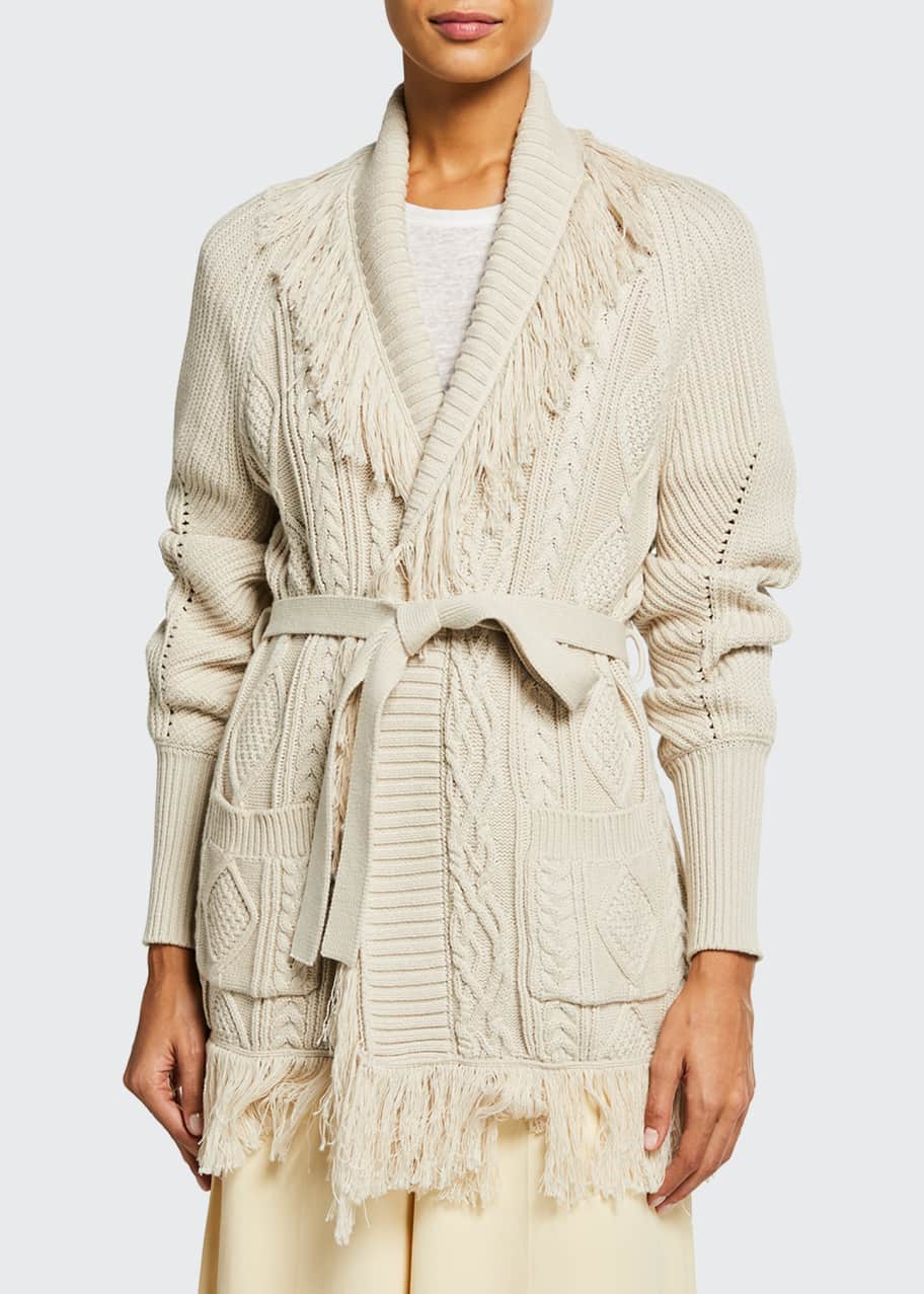 SIMKHAI Anina Fisherman Knit Fringe Cardigan - Bergdorf Goodman