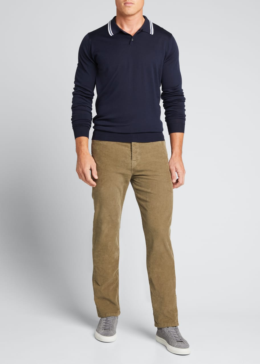 Image 1 of 1: Men's Long-Sleeve Polo Shirt w/ Striped Collar