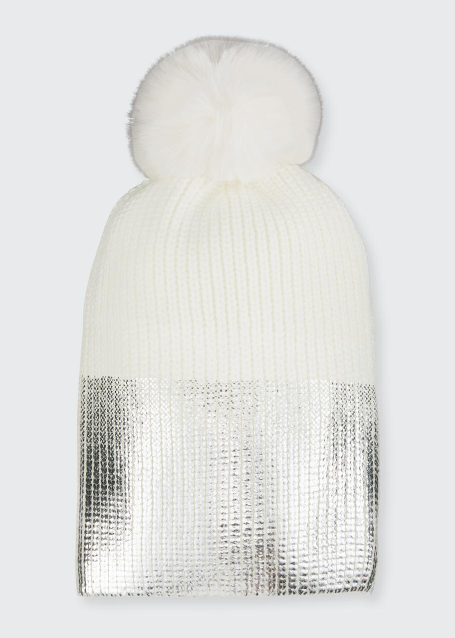 Jocelyn Metallic Knit Beanie with Faux Fur Pompom - Bergdorf  display picture 1
