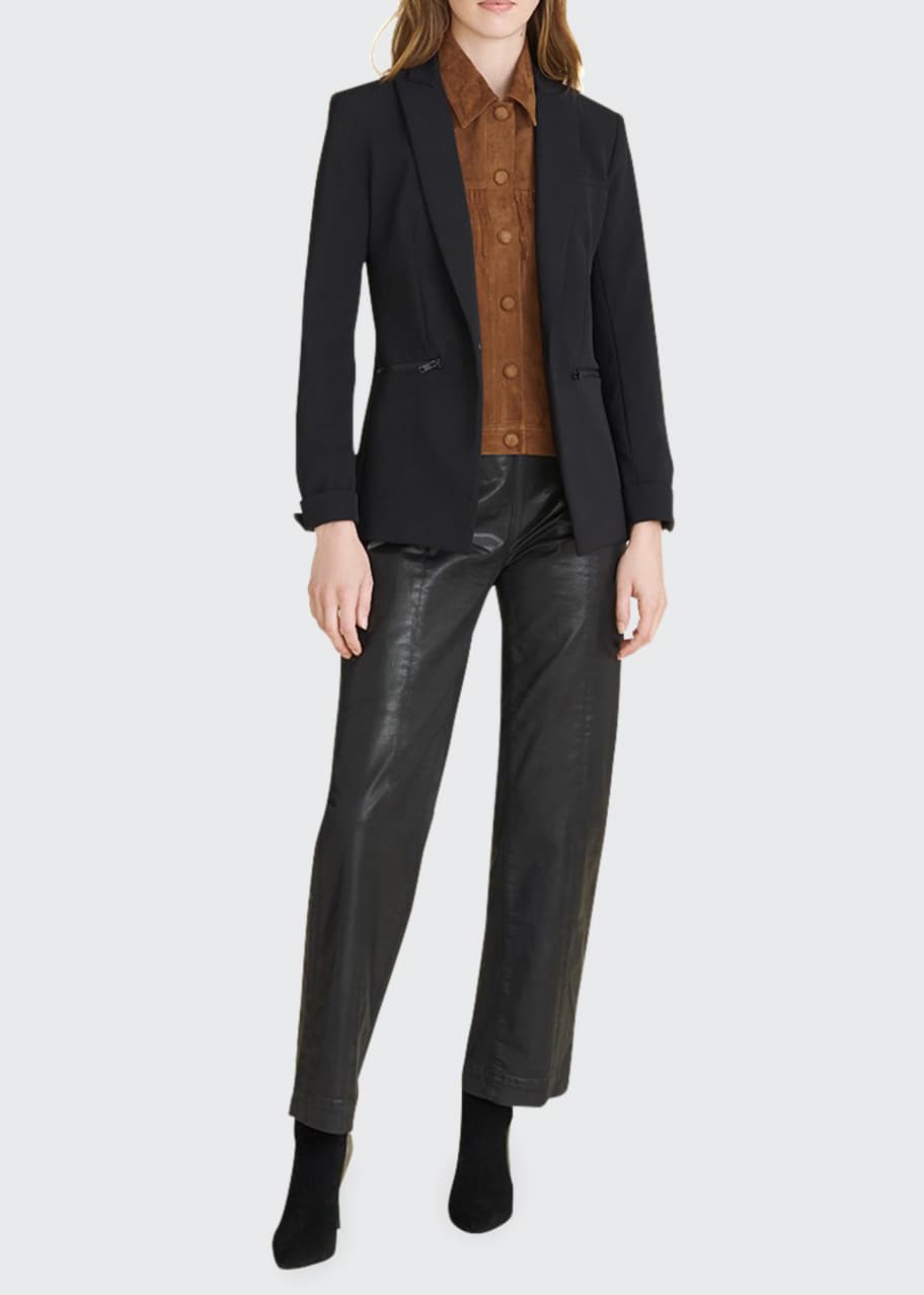 Veronica Beard Slate Suede Dickey with Fringe Bergdorf Goodman