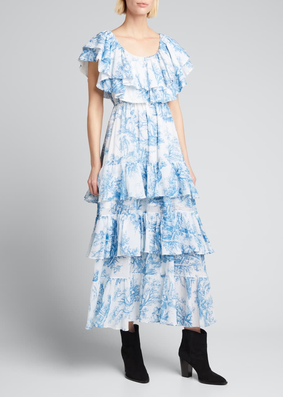 Rhode Ash Toile-Print Off-Shoulder Ruffle Dress - Bergdorf Goodman