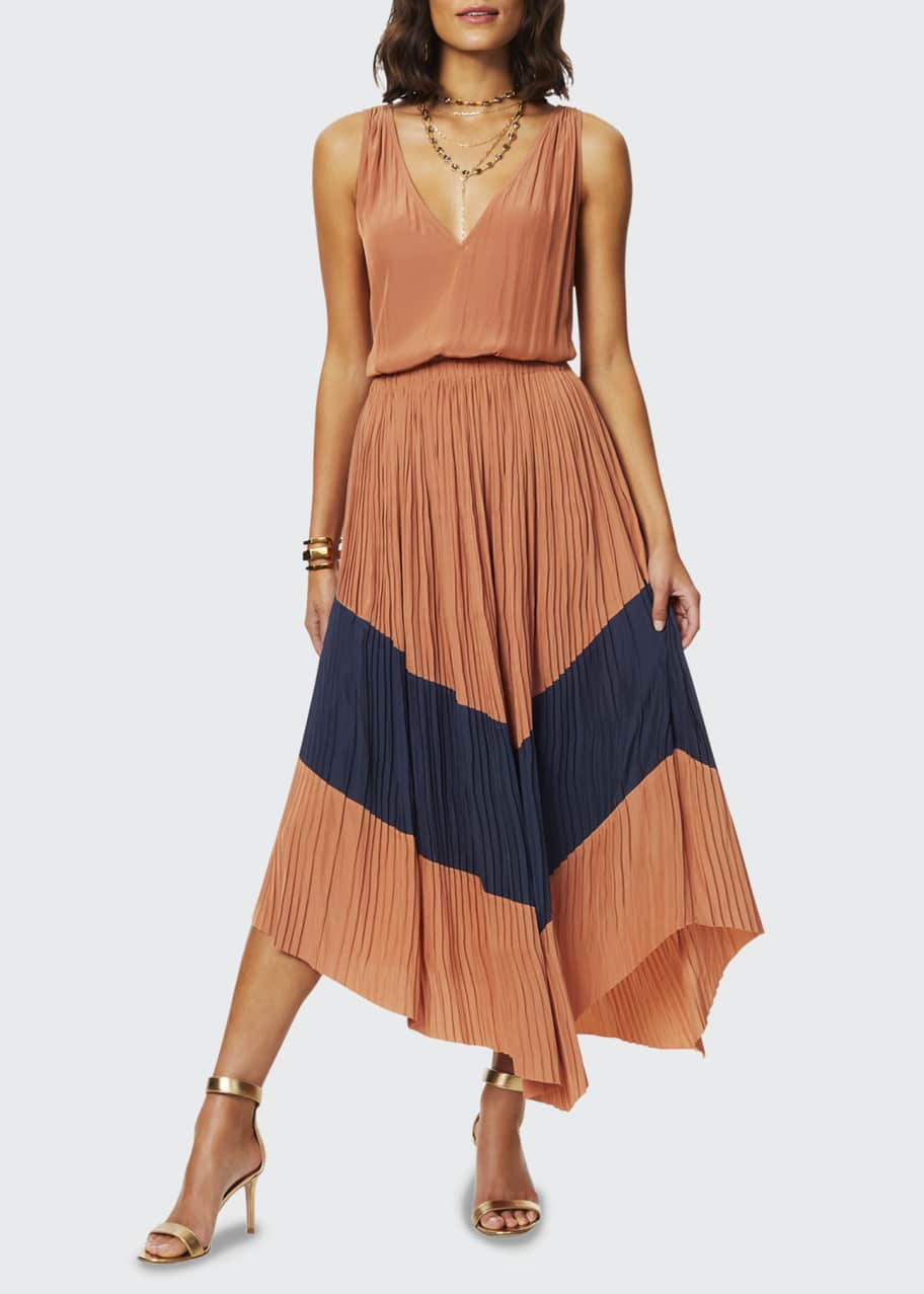 Ramy Brook Gia V-Neck Chevron Midi Dress - Bergdorf Goodman