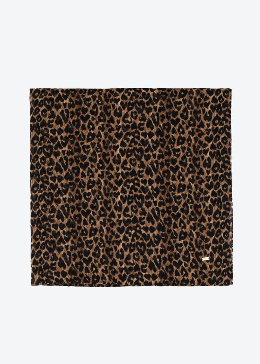 Saint Laurent Heart Leopard-Print Wool Scarf - Bergdorf Goodman