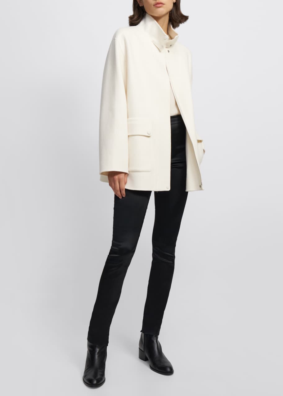 Technical wool cashmere store funnel neck coat