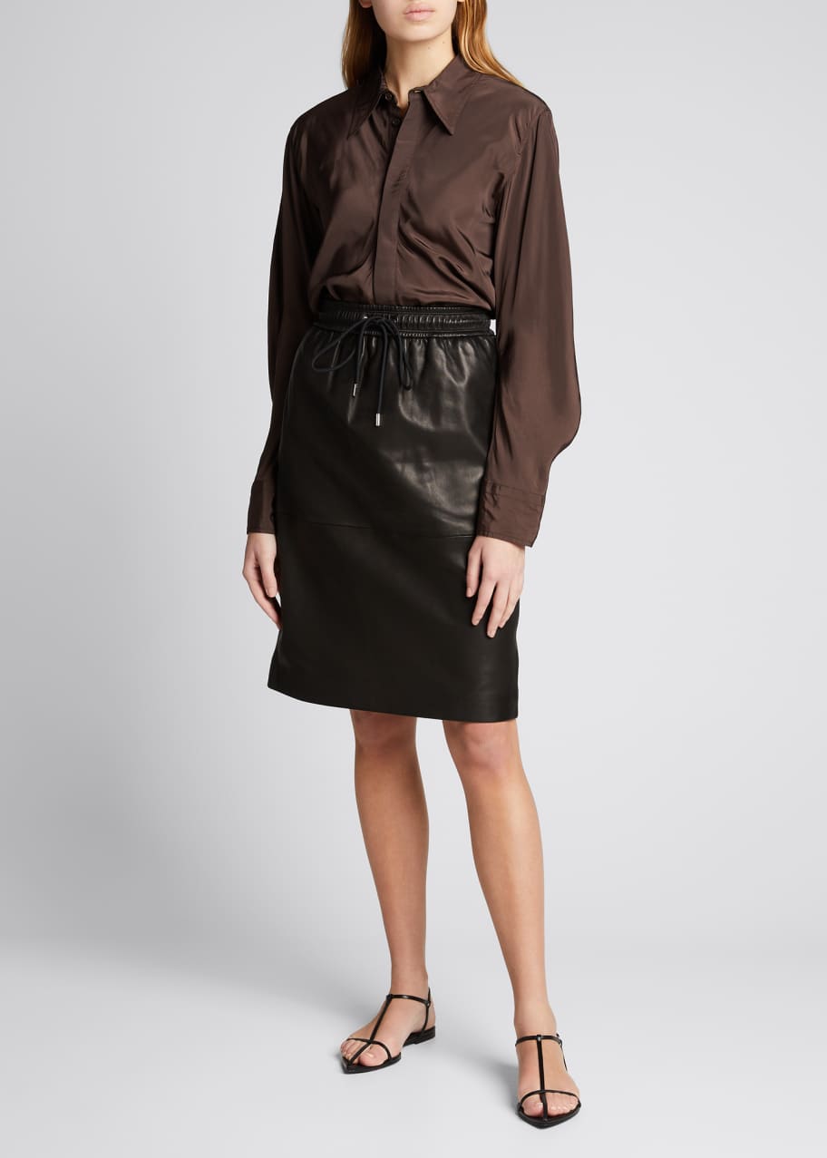 Theory Drawstring Leather Knee Length Skirt Bergdorf Goodman