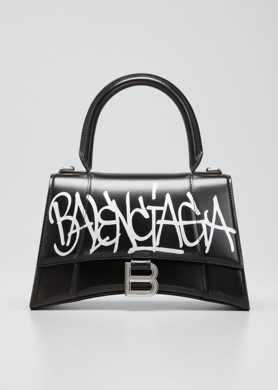 Balenciaga Hourglass Graffiti Small Leather Top Handle Bag In Black